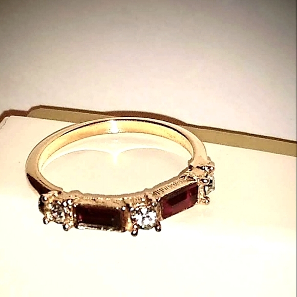 Natural Dark Garnet Thin Band Ring - Picture 2 of 16